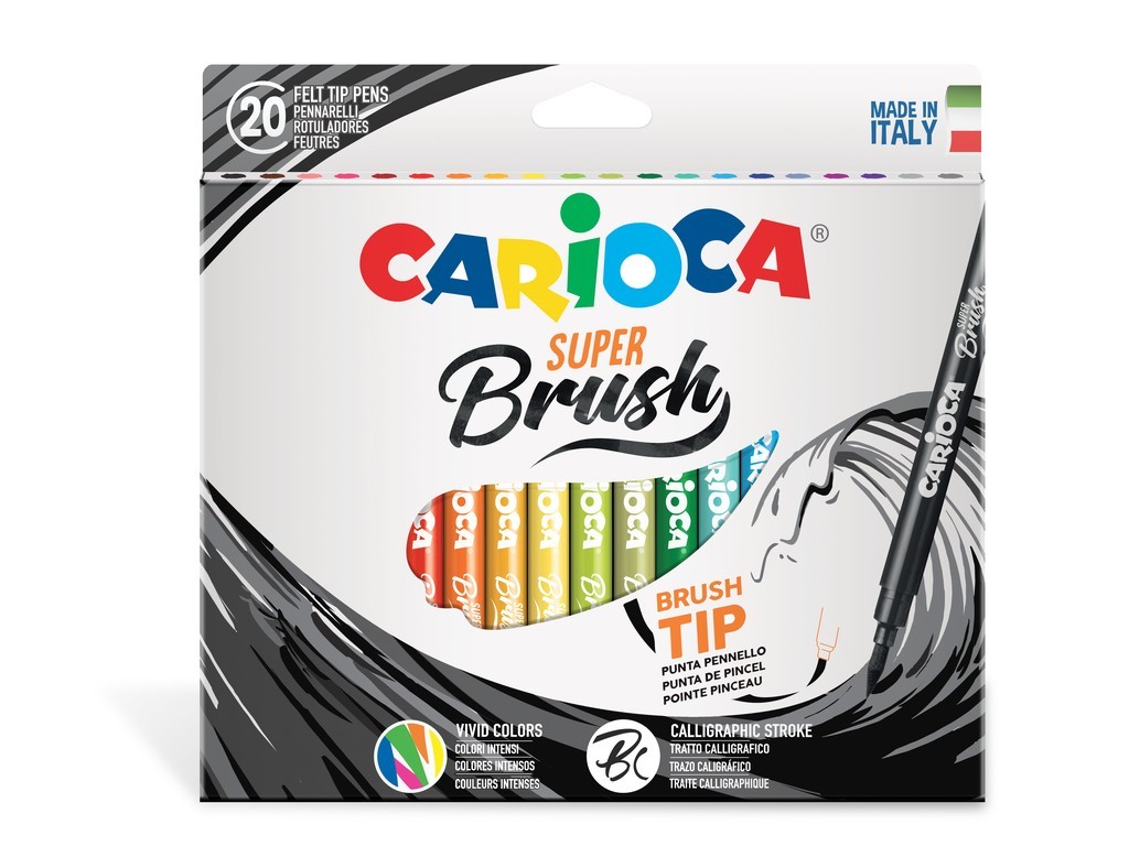 Carioca, varf flexibil - 1-6mm (tip pensula), 20 culori/cutie, CARIOCA Super Brush
