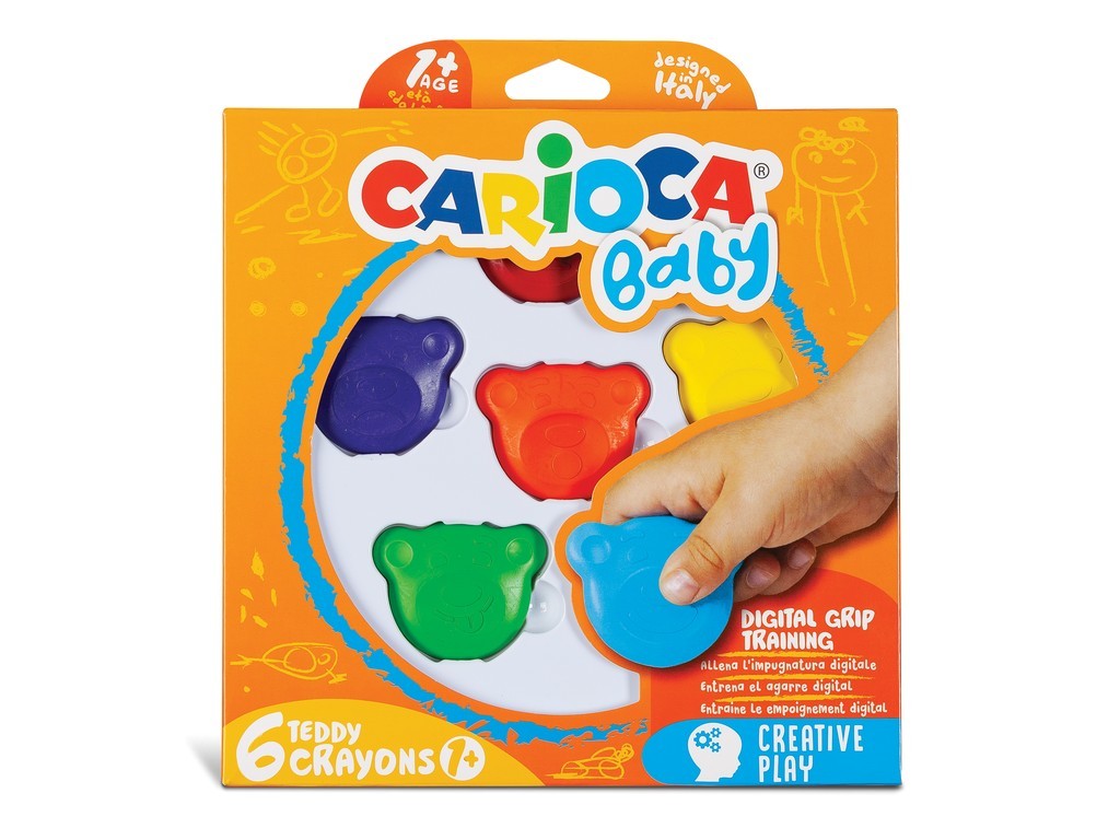 Carioca Baby 1+ creioane cerate Teddy, 6 culori/set