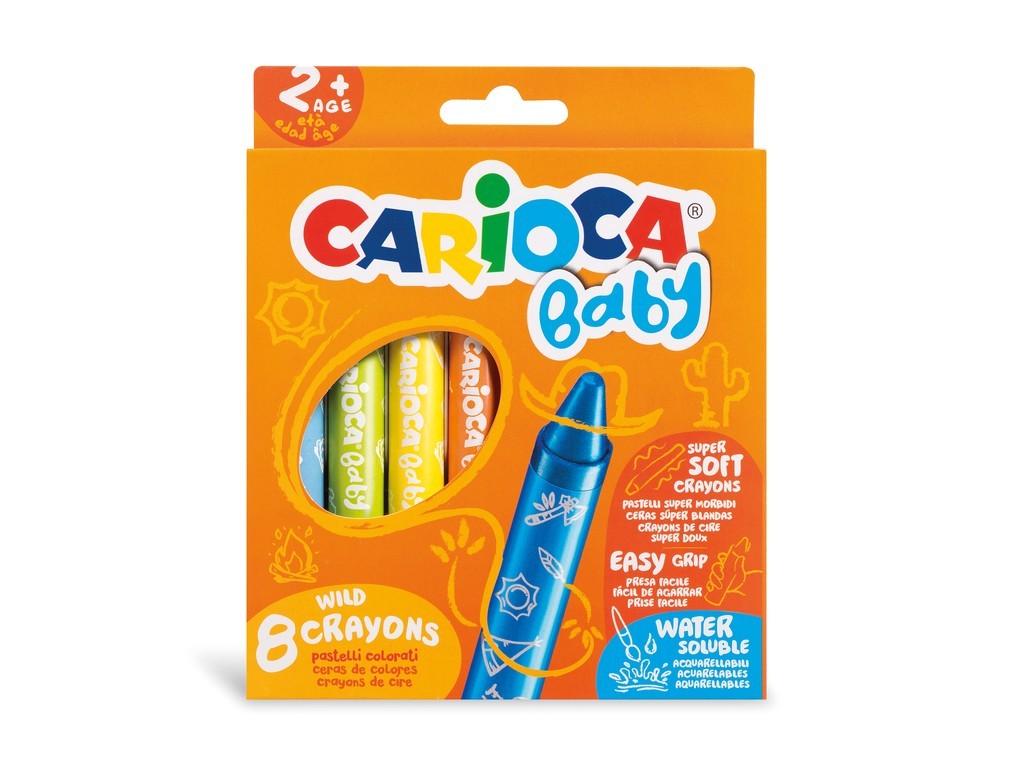 Creioane cerate, rotunde, lavabile, 8 culori/cutie, CARIOCA Baby Wild Crayons 2