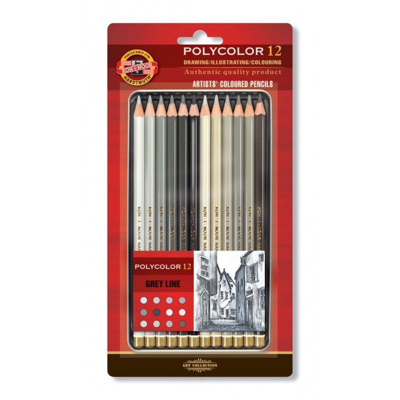 Set 12 creioane colorate KOH-I-NOOR POLYCOLOR, nuante gri