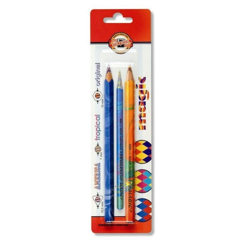 Set 3 creioane colorate KOH-I-NOOR MAGIC 2 JUMBO + PROGRESSO, blister