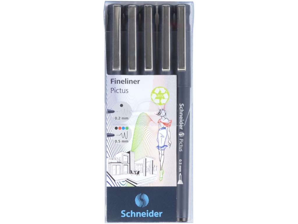 Set finelinere Schneider Pictus, 5 buc/blister