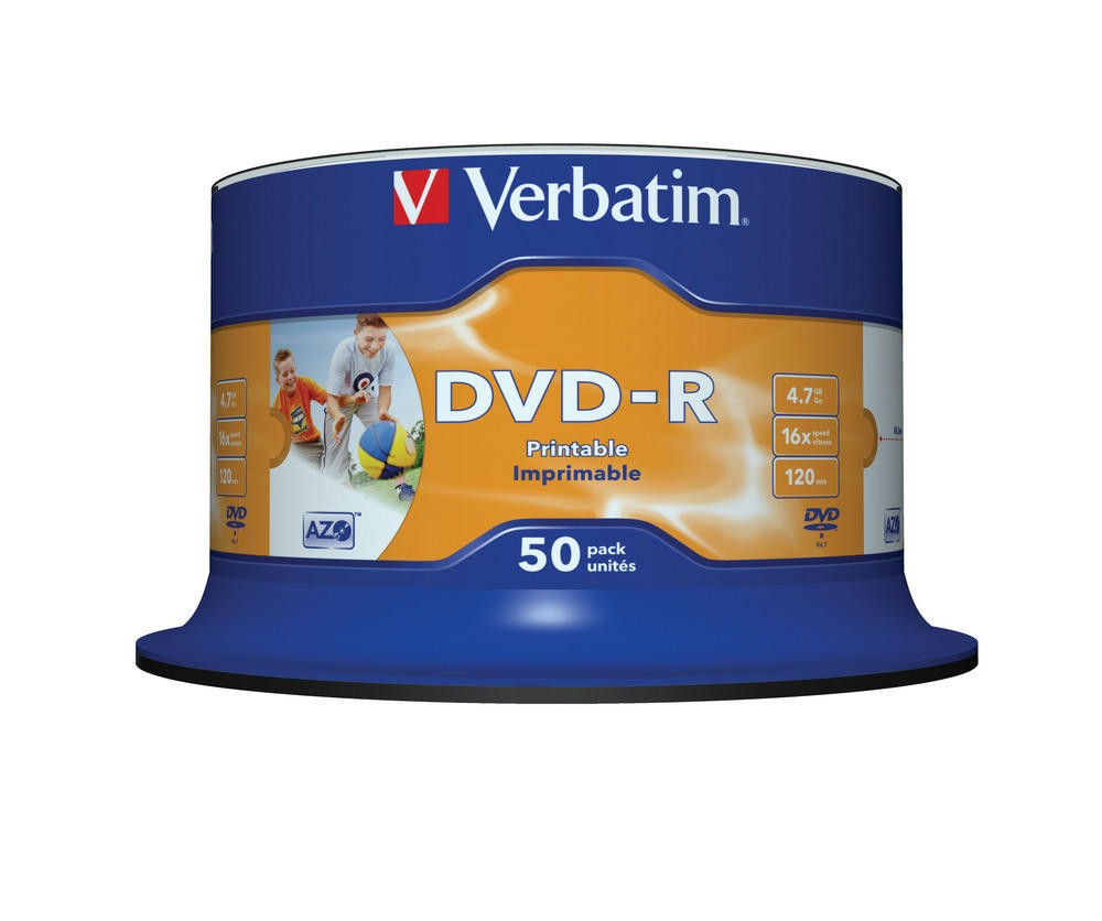 DVD-R VERBATIM 4.7 GB, 120 min, viteza 16x, Single Layer, spindle, printabil, 