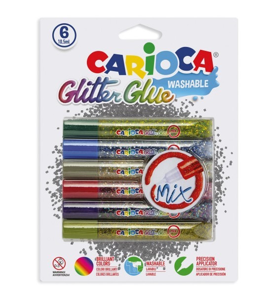 Lipici CARIOCA Glitter Mix, 6 culori/blister