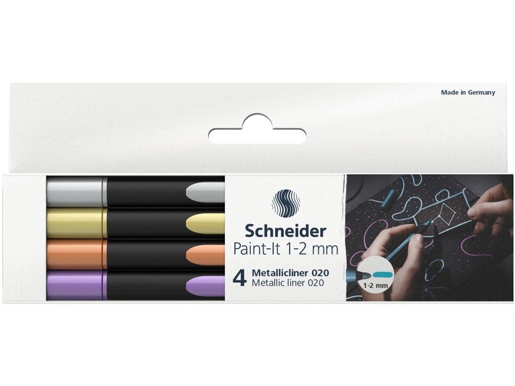 Liner Schneider Paint-It 020 culori metalice, varf 1-2 mm, 4 buc/set