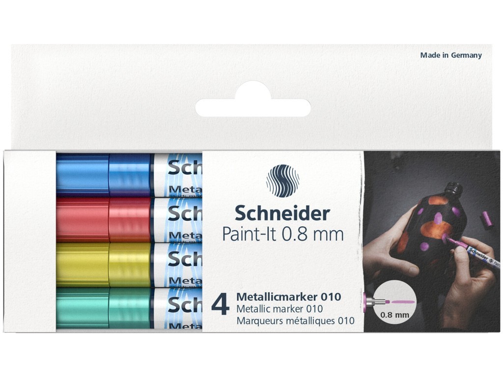Marker Schneider Paint-It 010 culori metalice, varf 0,8 mm, 4 buc/set