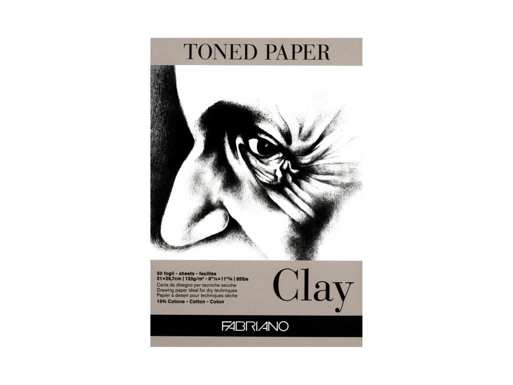 Bloc desen Toned Paper Clay, A4, 120g, 50 file, fara spirala, Fabriano