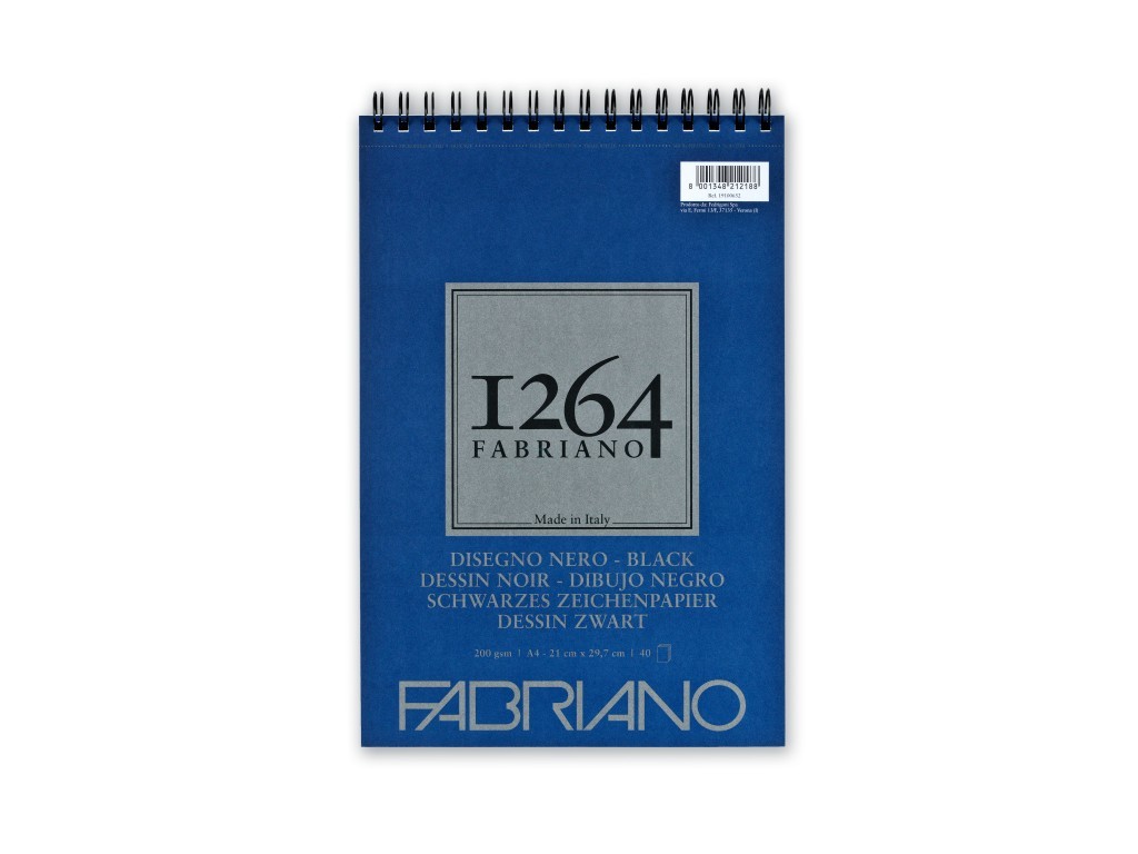 Bloc desen 1264 Black Drawing, A4, 200gr, 40 file, cu spirala, Fabriano
