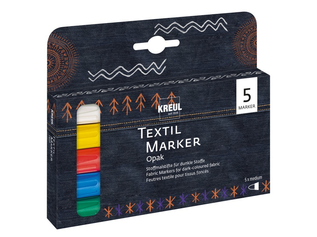 Marker pentru textile Opak Kreul varf mediu, 5 buc/set