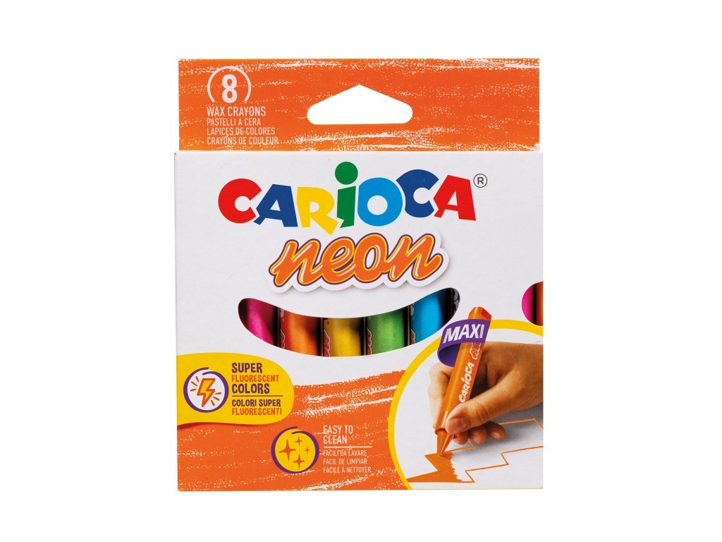Creioane cerate Carioca Jumbo Neon, 8 culori/set