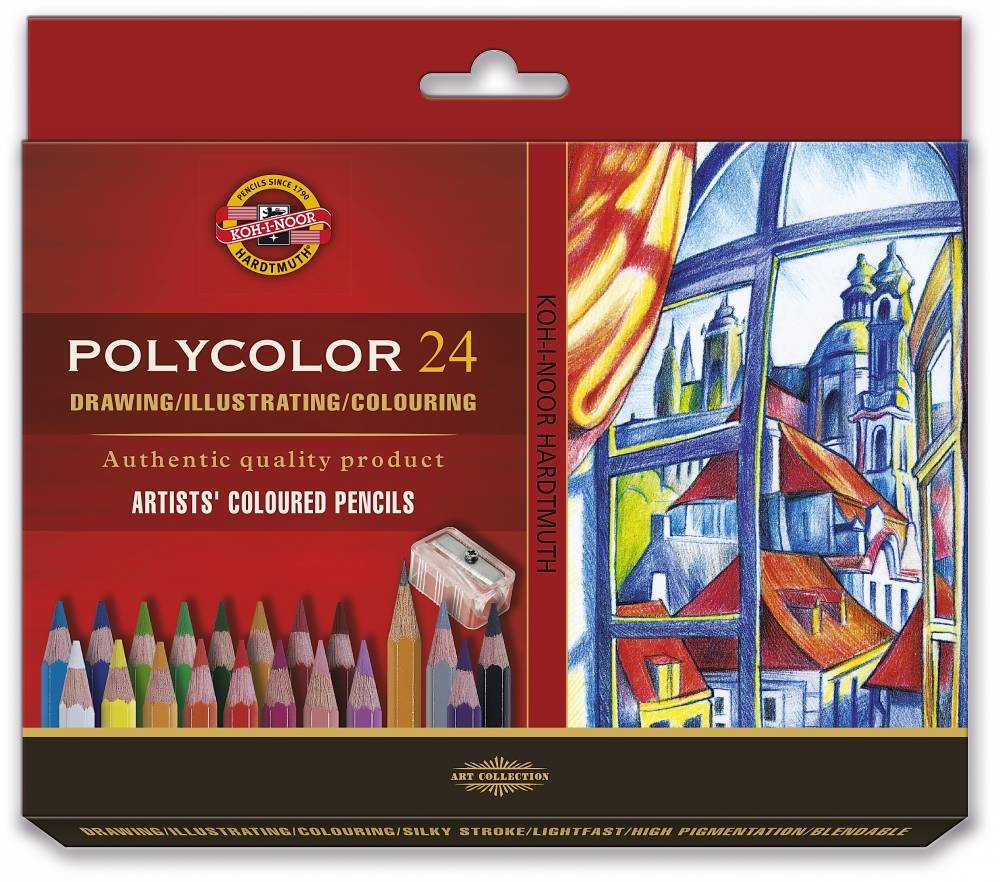 Set 24 creioane KOH-I-NOOR Polycolor + ascutitoare + 2 creioane grafit 1500