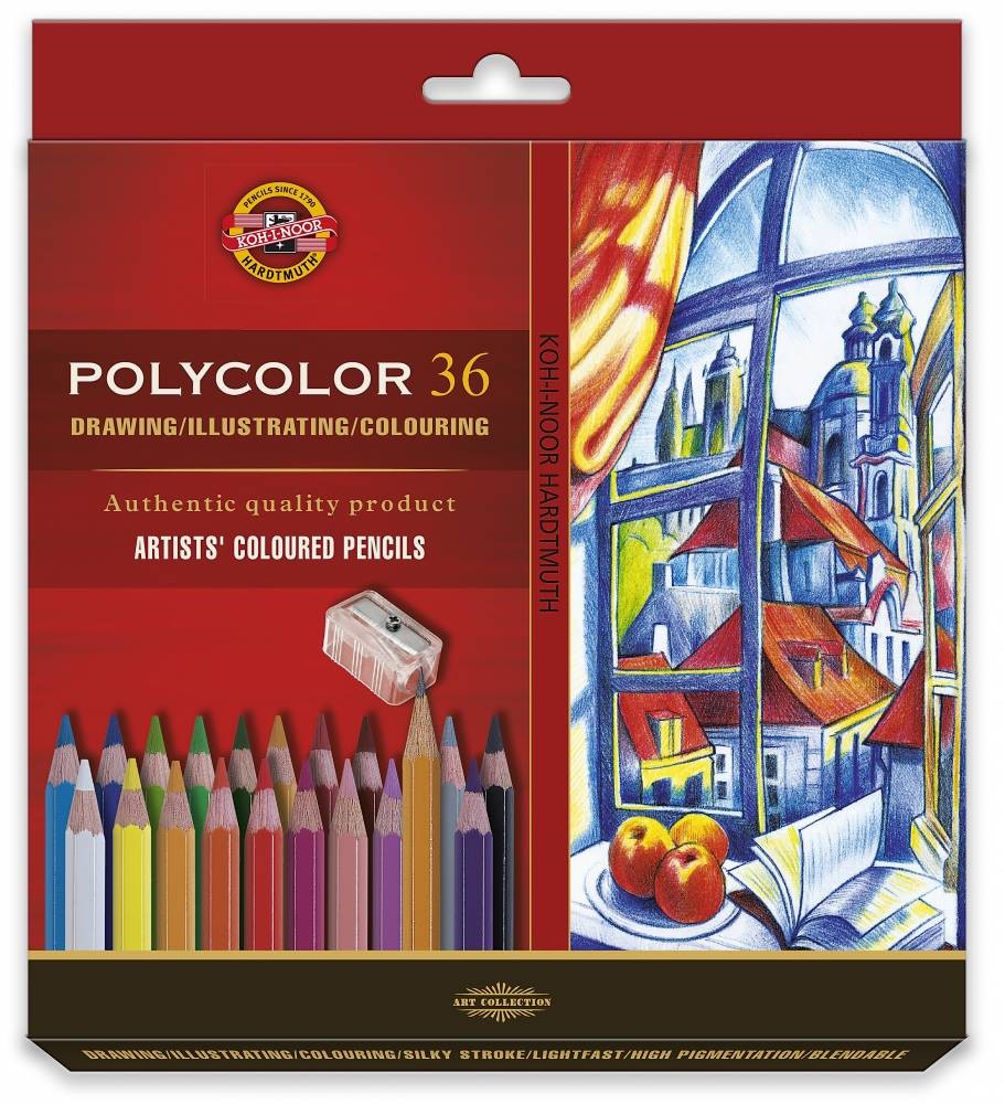 Set 36 creioane KOH-I-NOOR Polycolor + ascutitoare + 2 creioane grafit 1500