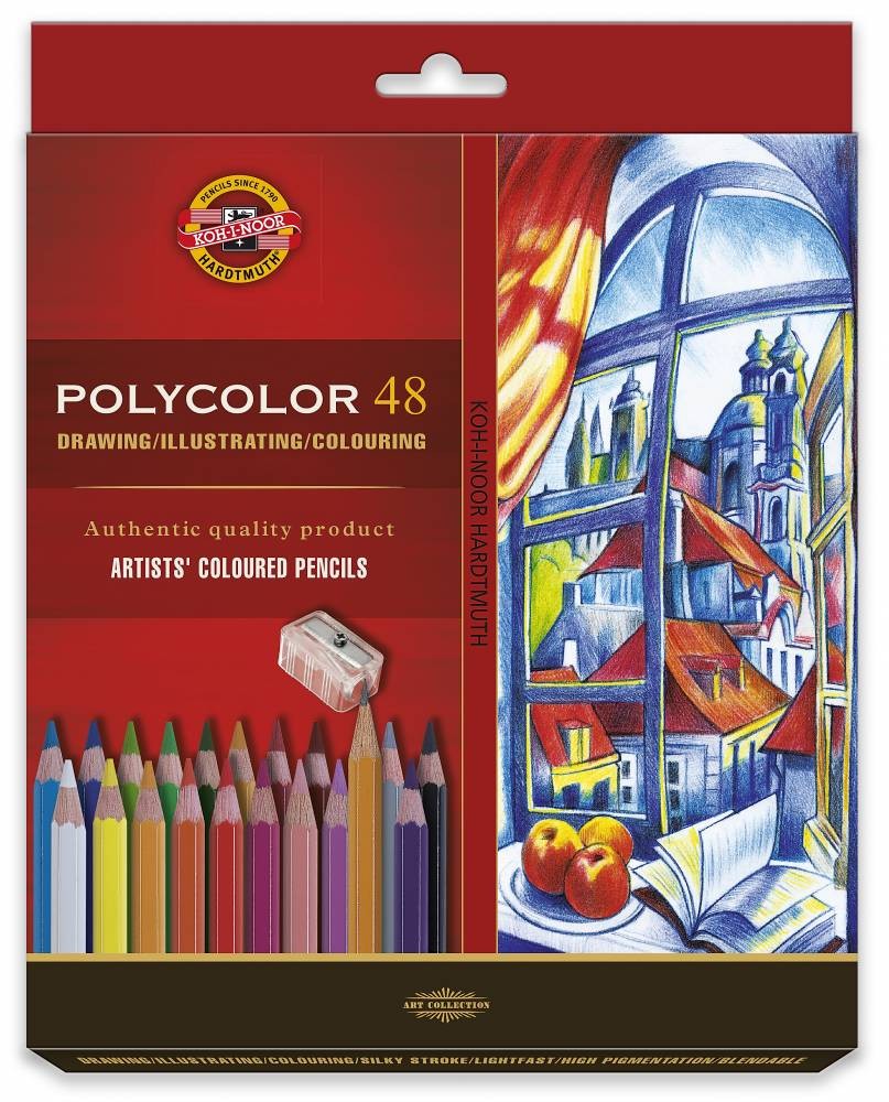 Set 48 creioane KOH-I-NOOR Polycolor + ascutitoare + 2 creioane grafit 1500