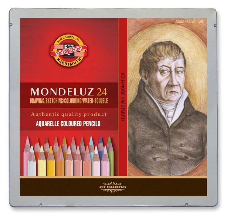 Set 24 creioane colorate KOH-I-NOOR Aquarell MONDELUZ, cutie metalica, portrait