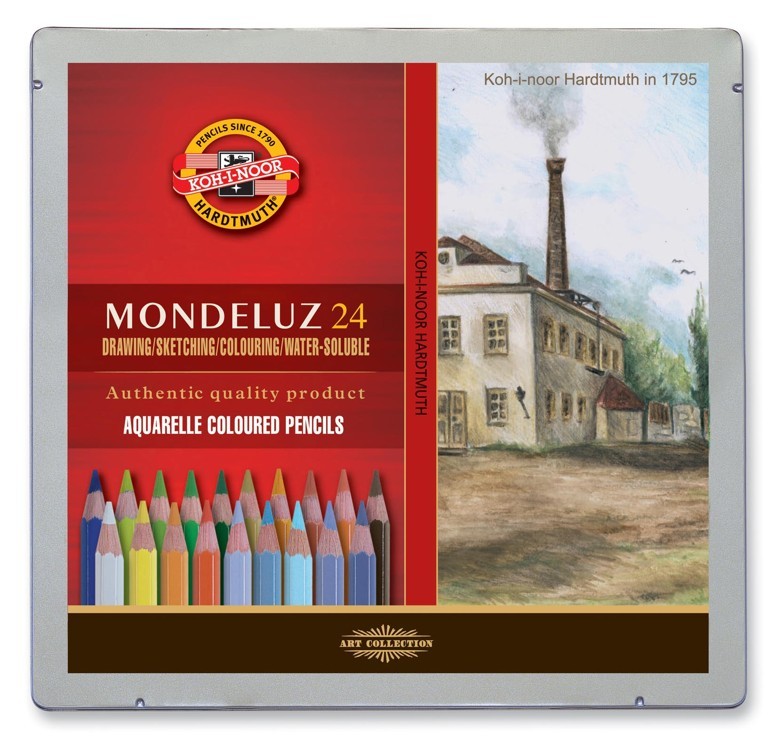 Set 24 creioane colorate KOH-I-NOOR Aquarell MONDELUZ, cutie metalica, landscape