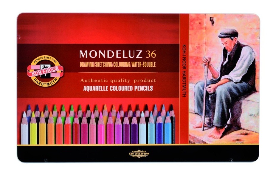 Set 36 creioane colorate KOH-I-NOOR Aquarell MONDELUZ, cutie metalica, culori asortate