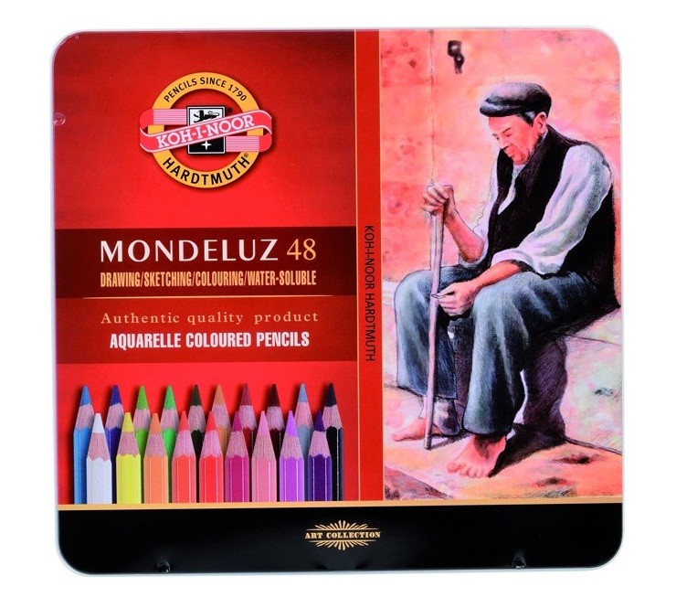 Set 48 creioane colorate KOH-I-NOOR Aquarell MONDELUZ, cutie metalica, culori asortate