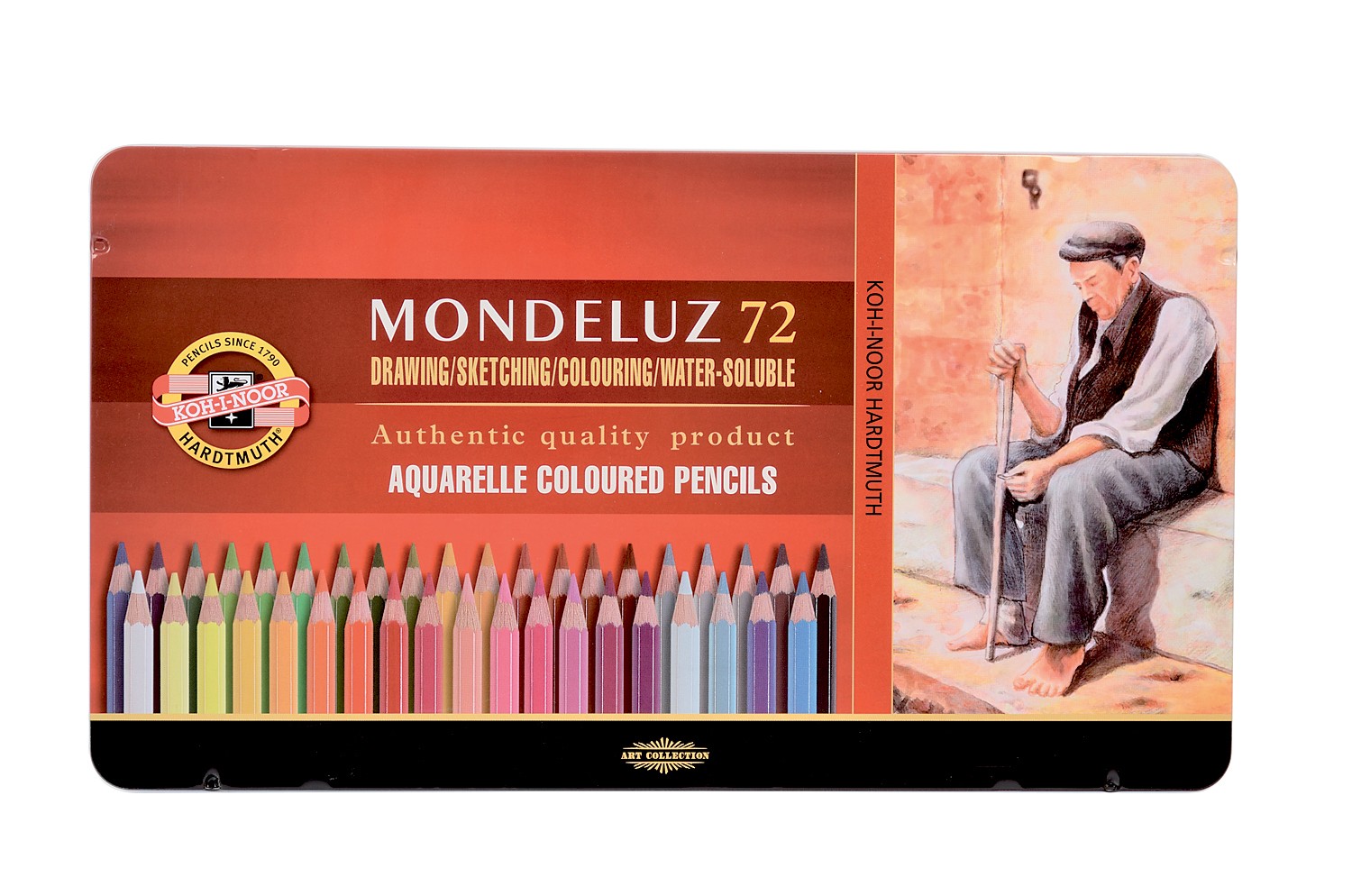 Set 72 creioane colorate Aquarell MONDELUZ, cutie metalica, culori asortate