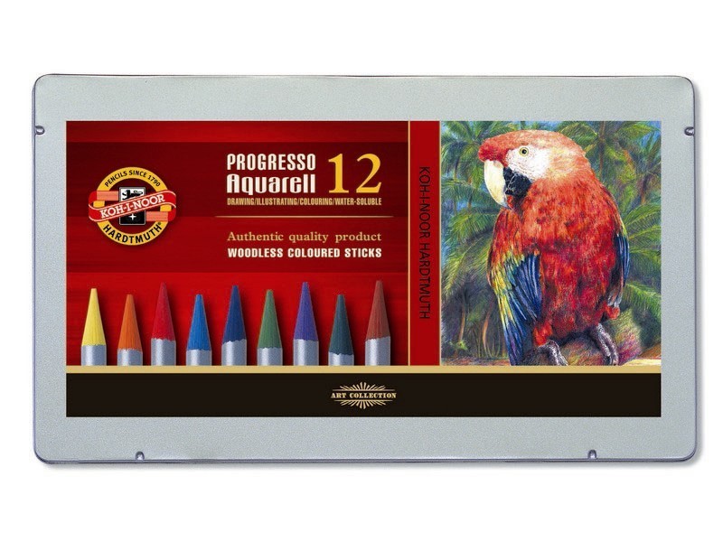 Set 12 creioane colorate fara lemn PROGRESSO AQUARELL KOH-I-NOOR
