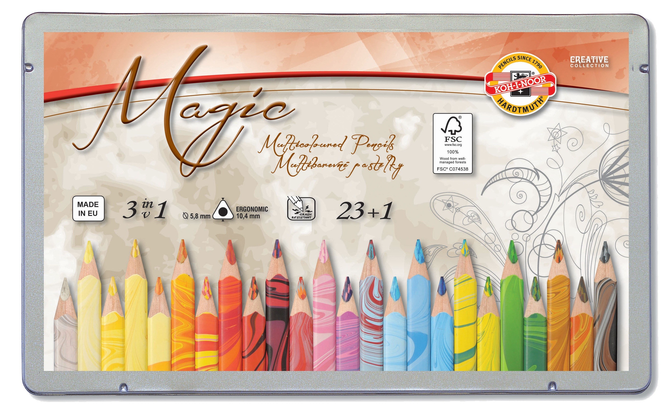 Set 23 creioane colorate triunghiulare KOH-I-NOOR MAGIC JUMBO + blender