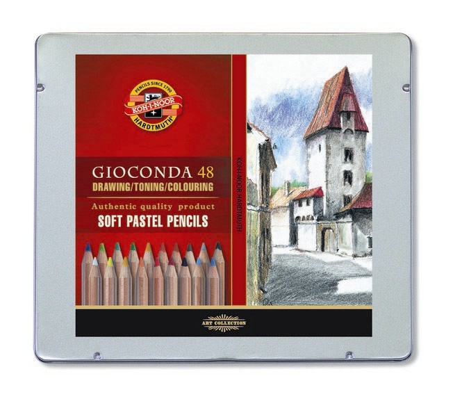 Set creioane mina pastel uscat GIOCONDA KOH-I-NOOR in cutie metalica, 48 buc/set