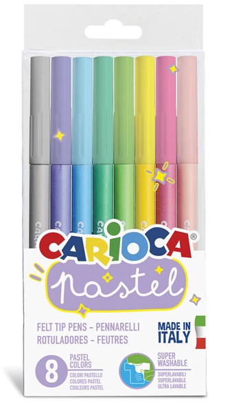 Carioca super lavabila, varf 1-4.7mm, 8 culori/set, CARIOCA Pastel - culori pastel