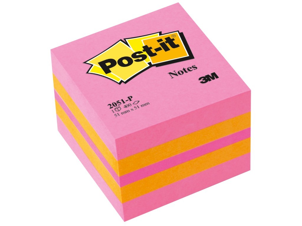 Minicub notite adezive Post-it, 51 x 51 mm, 400 file, roz/galben