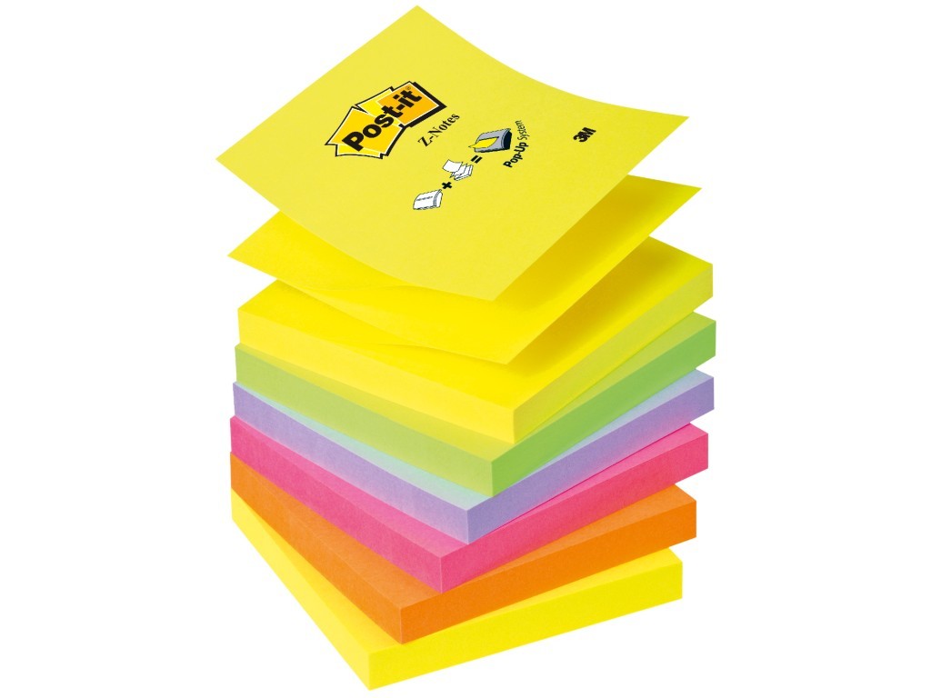 Notite adezive Post-it Z-notes, 76 x76 mm, 6x100 file, neon
