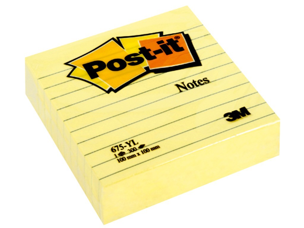 Notite adezive Post-it, liniate, 100 x 100 mm, 300 file, galben
