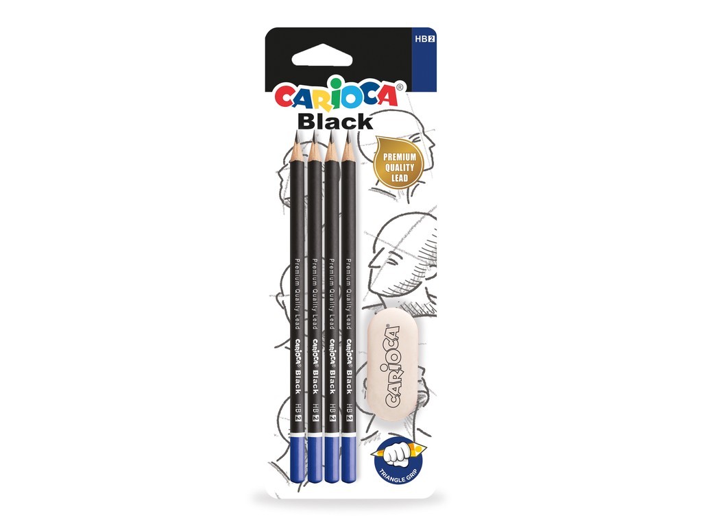 Set creioane grafit CARIOCA Black HB + radiera