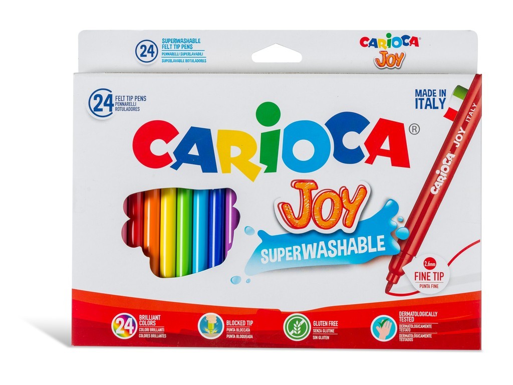 Carioca super lavabila, varf subtire 2.6mm, 24 culori/cutie, CARIOCA Joy