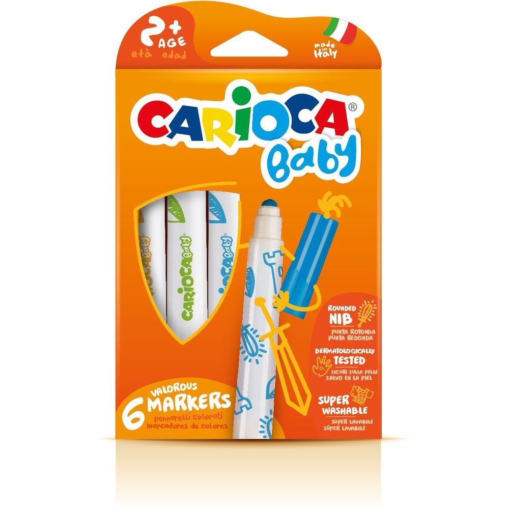 Carioca super lavabila, varf rotunjit special, 6 culori/cutie, CARIOCA Baby 2