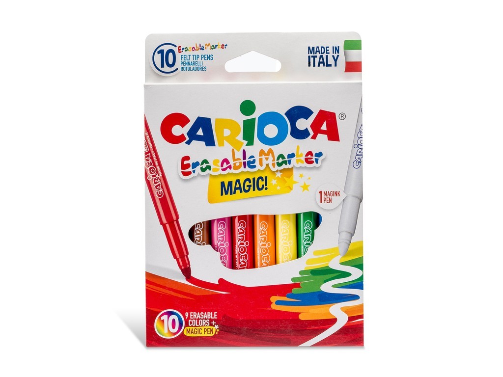 Carioca lavabila, varf gros 6mm, 9 culori+1 erasable marker/cutie, CARIOCA Erasable
