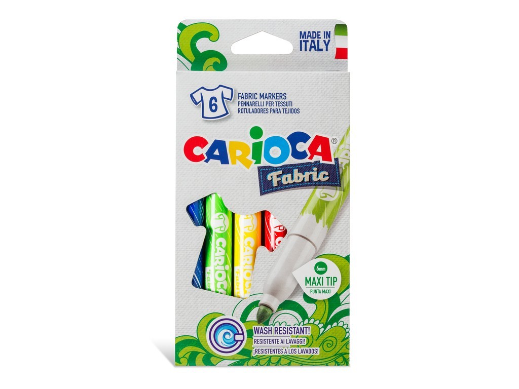 Carioca pentru textile, varf gros - 6mm, 6 culori/cutie, CARIOCA Fabric