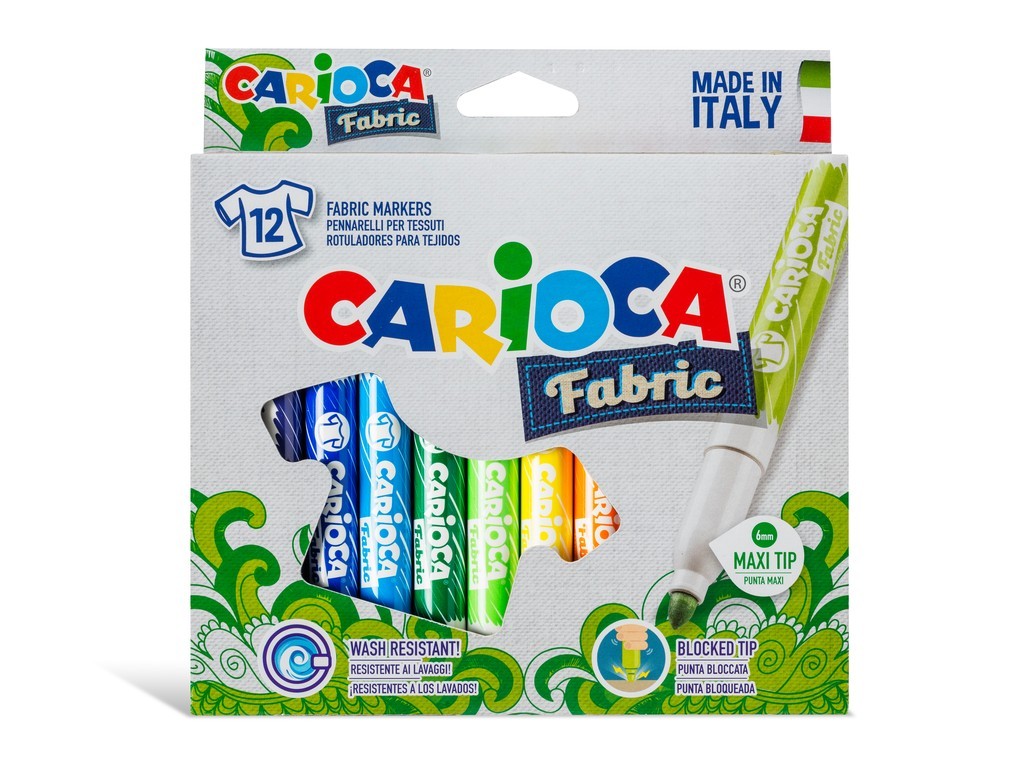 Carioca pentru textile, varf gros - 6mm, 12 culori/cutie, CARIOCA Fabric