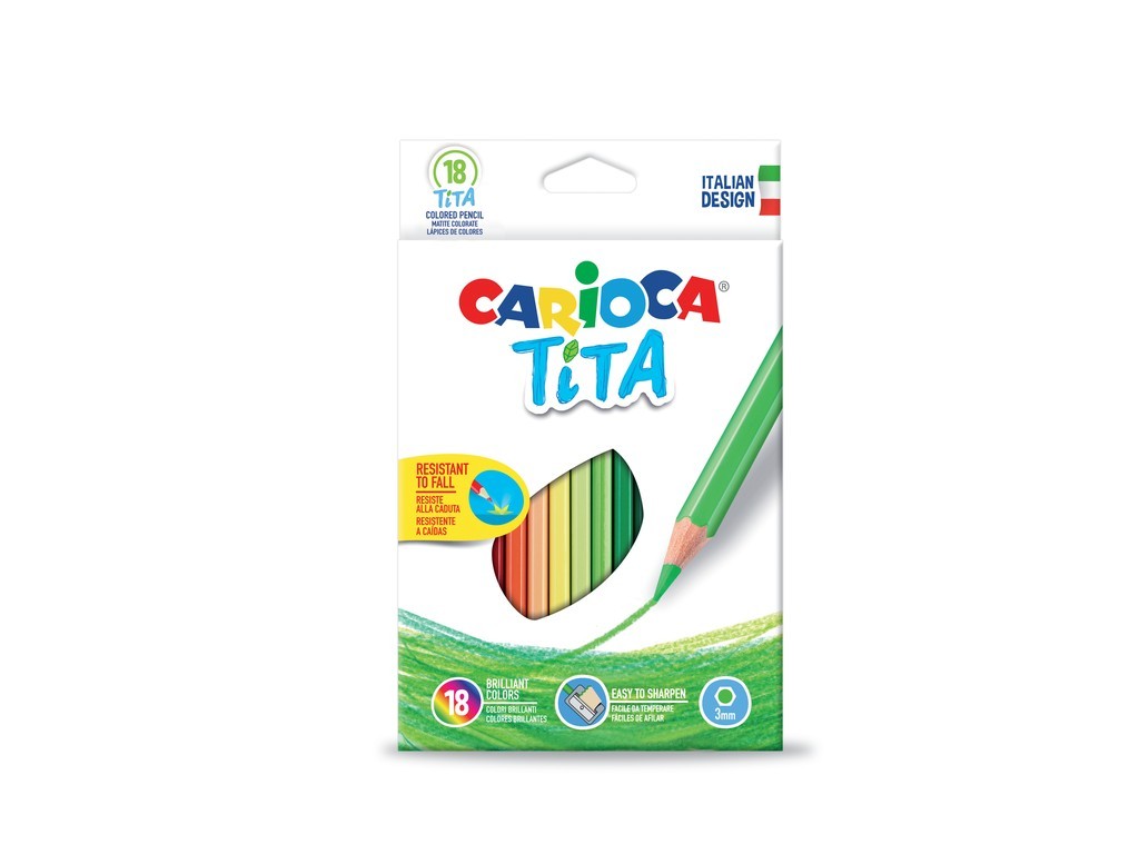 Creioane colorate CARIOCA Tita, hexagonale, flexibile, 18 culori/cutie