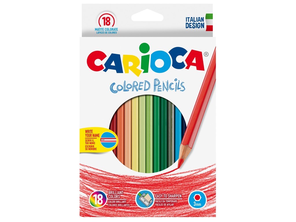 Creioane colorate CARIOCA, hexagonale, 18 culori/cutie
