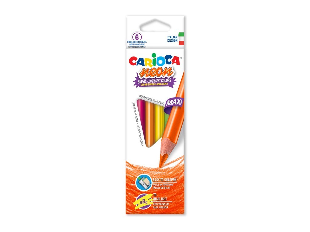 Creioane colorate CARIOCA Maxi Neon, triunghiulare, super fluorescente, 6 culori/cutie