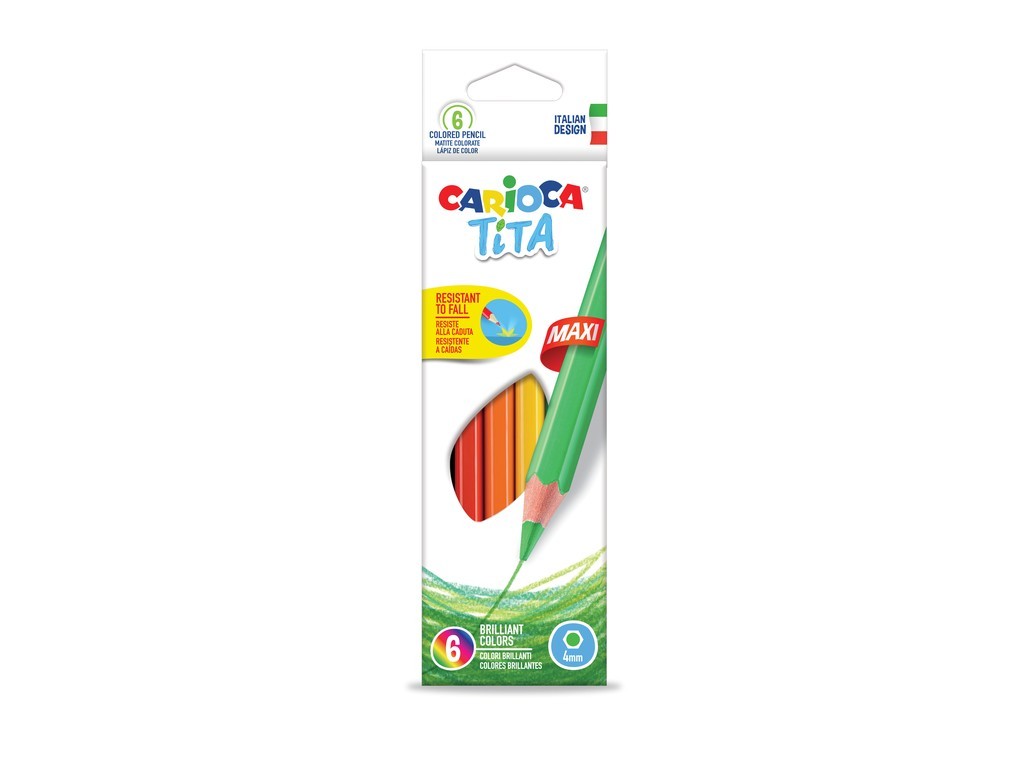 Creioane colorate, hexagonale, 6 culori/cutie, CARIOCA Tita Maxi